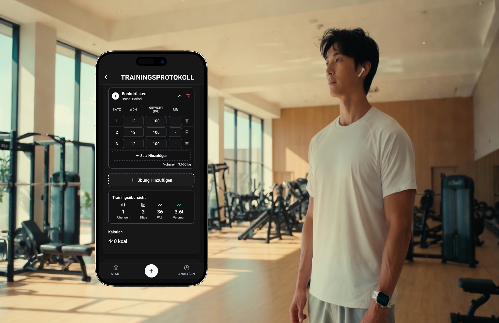 Shape Journey strength training screen showing sets, reps and load